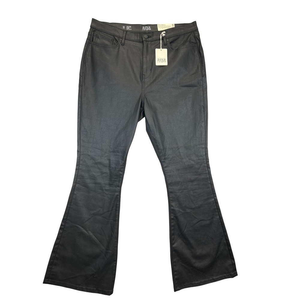 a.n.a. Pants Womens 16 Black High Rise Flare Faux Leather Coated NWT